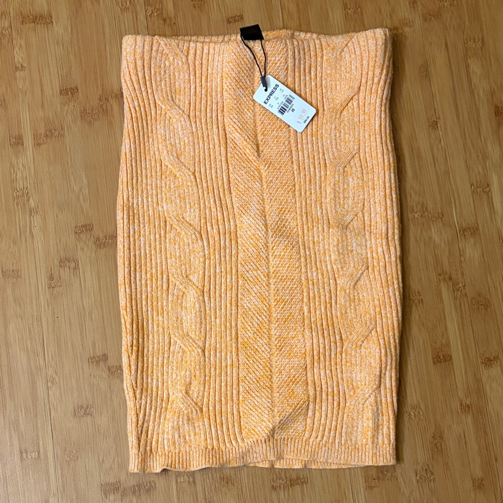Express Vibrant Orange Cable Knit Pencil Skirt